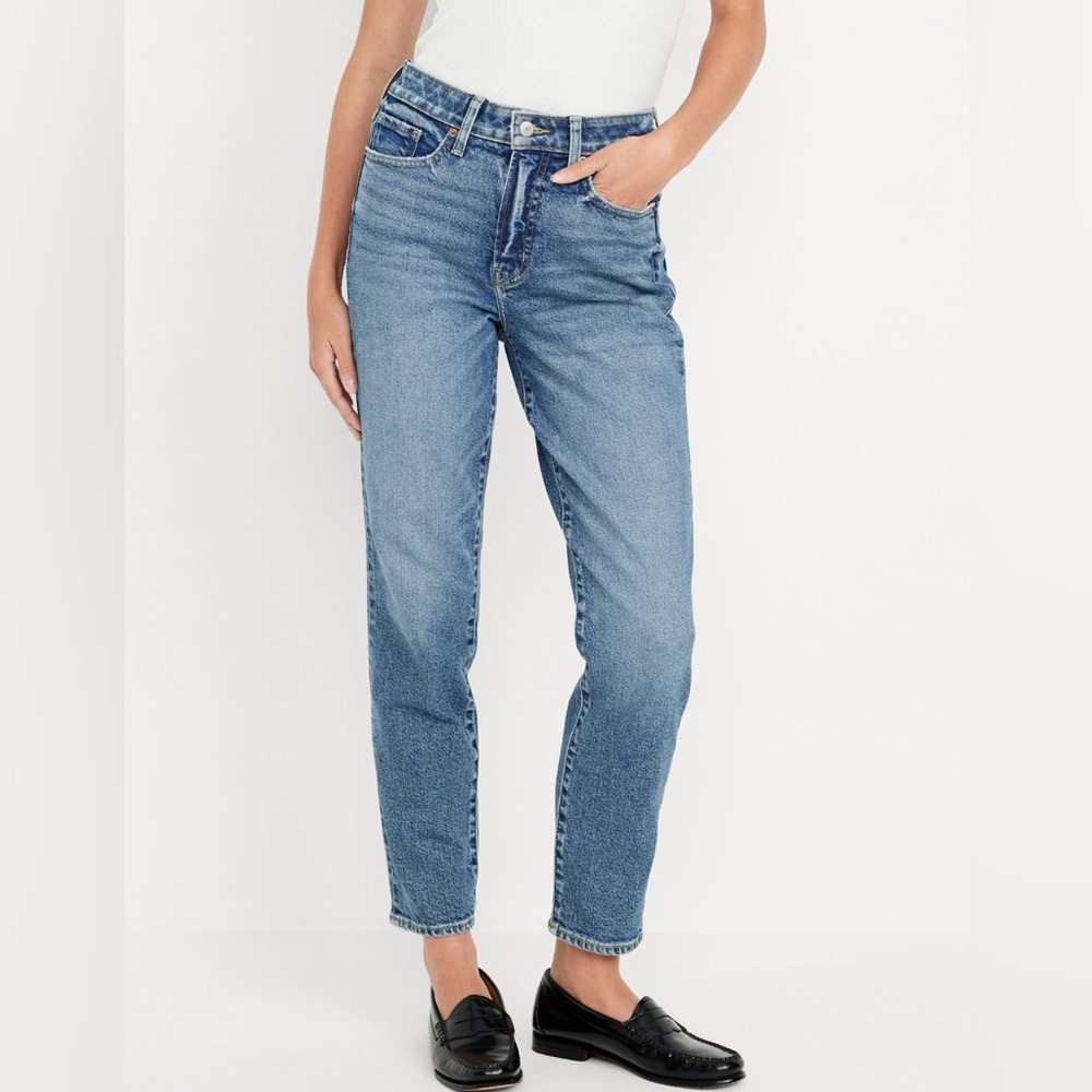 Old Navy Women's OG Straight Leg High-Waisted Denim Blue Jeans